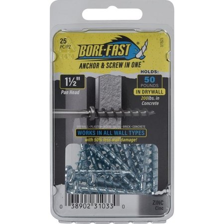 BOREFAST Bore-Fast 3/16 in. D X 1-1/2 in. L Steel Pan Head Screw and Anchor 25 pc, 5PK 377623